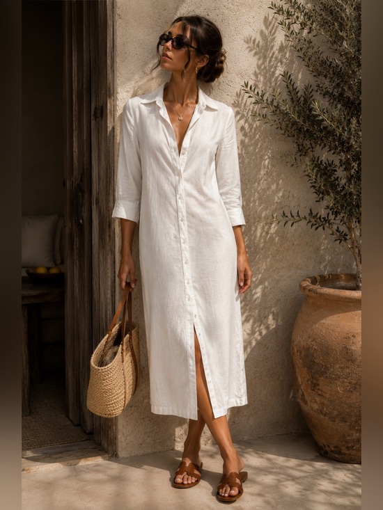Tristan & Iseut Dresses & Skirts - Vintage Tristan & Iseut Button Front Dress | Minimalist Vacation Midi Sz S